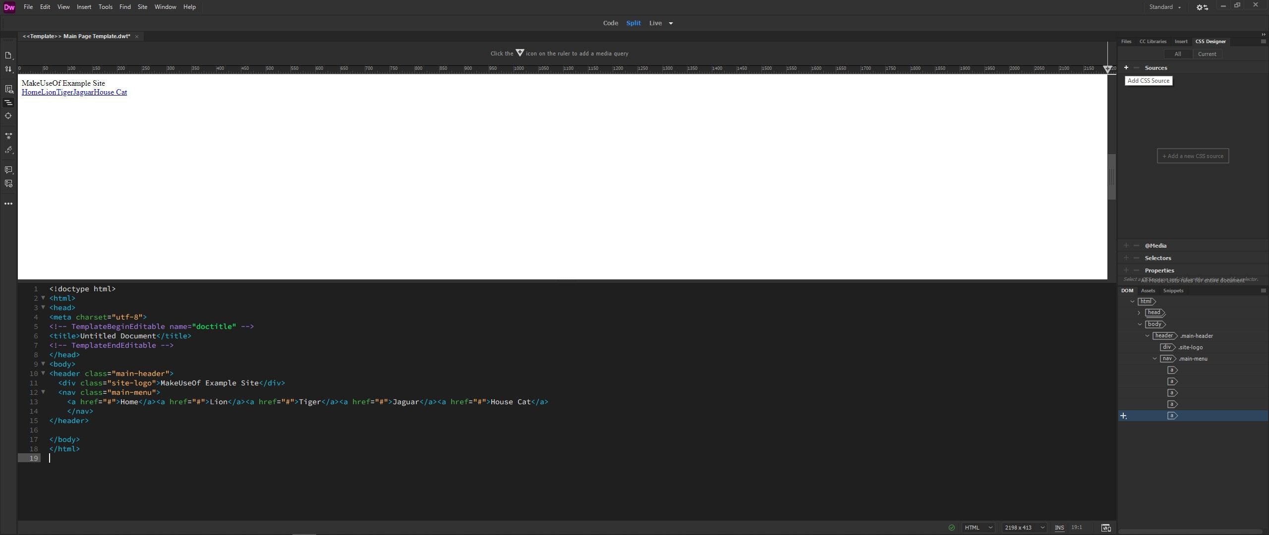 dreamweaver add css source file