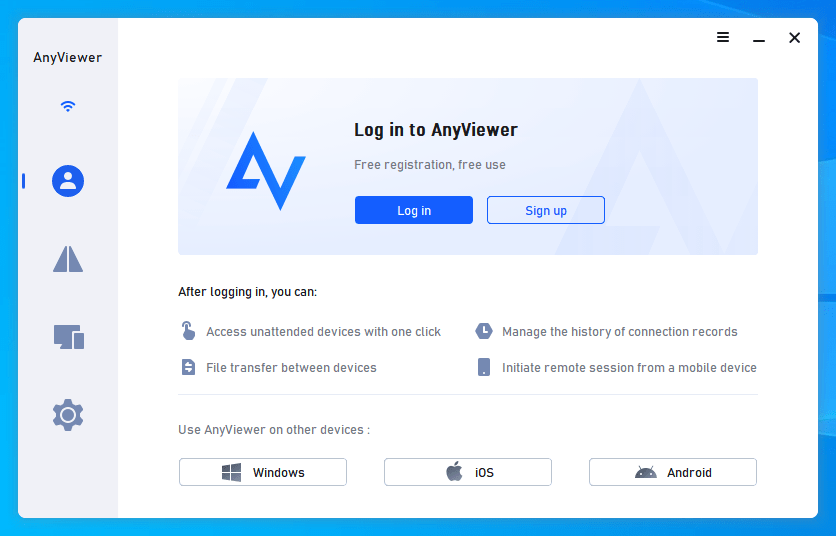 Вход в AnyViewer