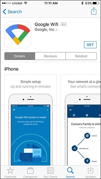 Экран входа в приложение Google WiFi
