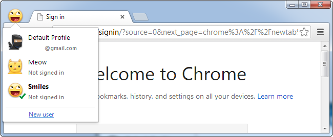 Переключение между профилями в Chrome