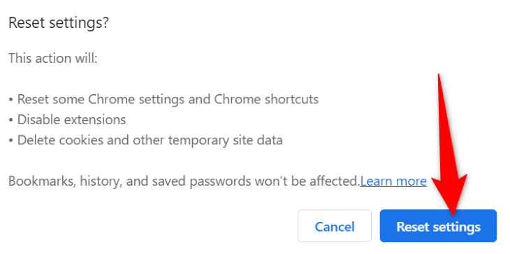 Подтвердите Сброс настроек.