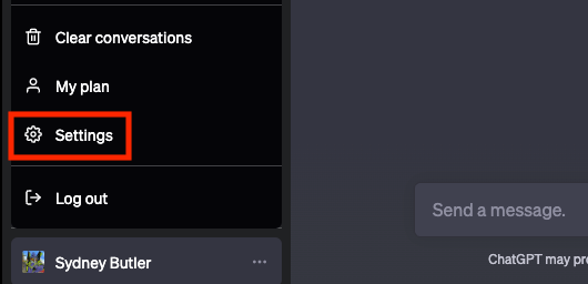 Кнопка настройки бета‑функций ChatGPT