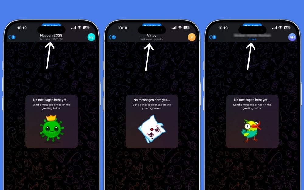 Чат Telegram со статусом онлайн