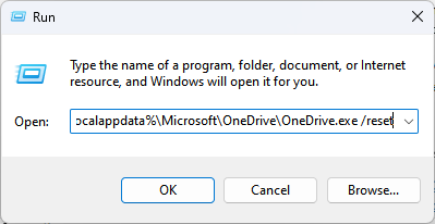 Процесс сброса OneDrive через диалог