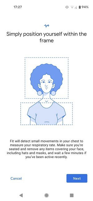 Позиционирование перед фронтальной камерой для замера дыхания