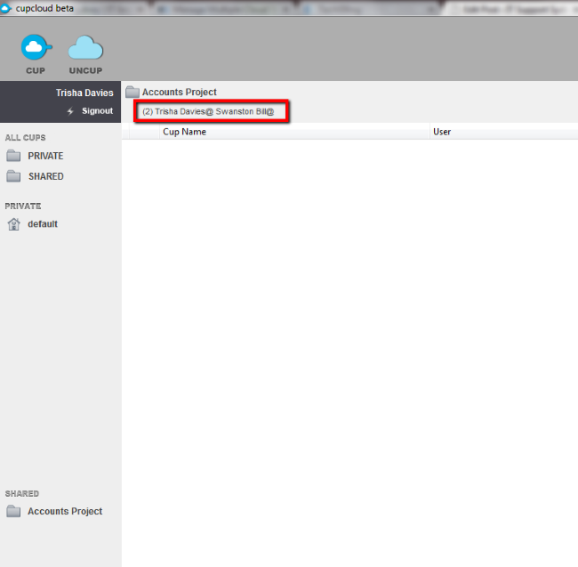 Список участников общей папки с добавленным пользователем Bill Swanston