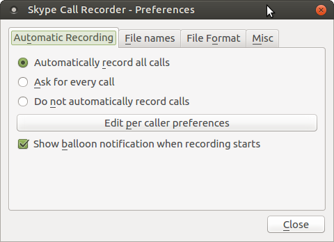 Скриншот Skype Call Recorder в Linux