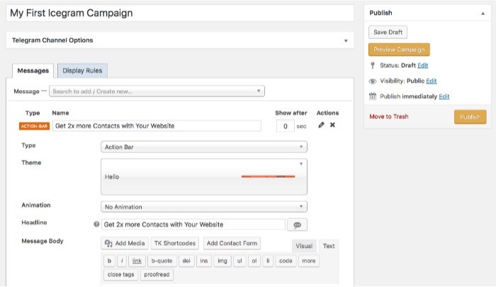 Пример первой кампании в Icegram — редактирование