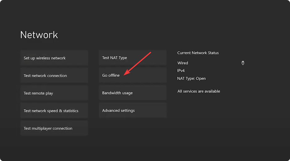 Включите автономный режим в настройках сети Xbox