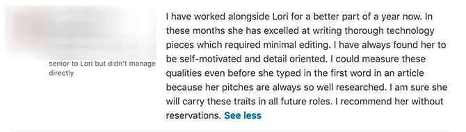 linkedin recommendation example