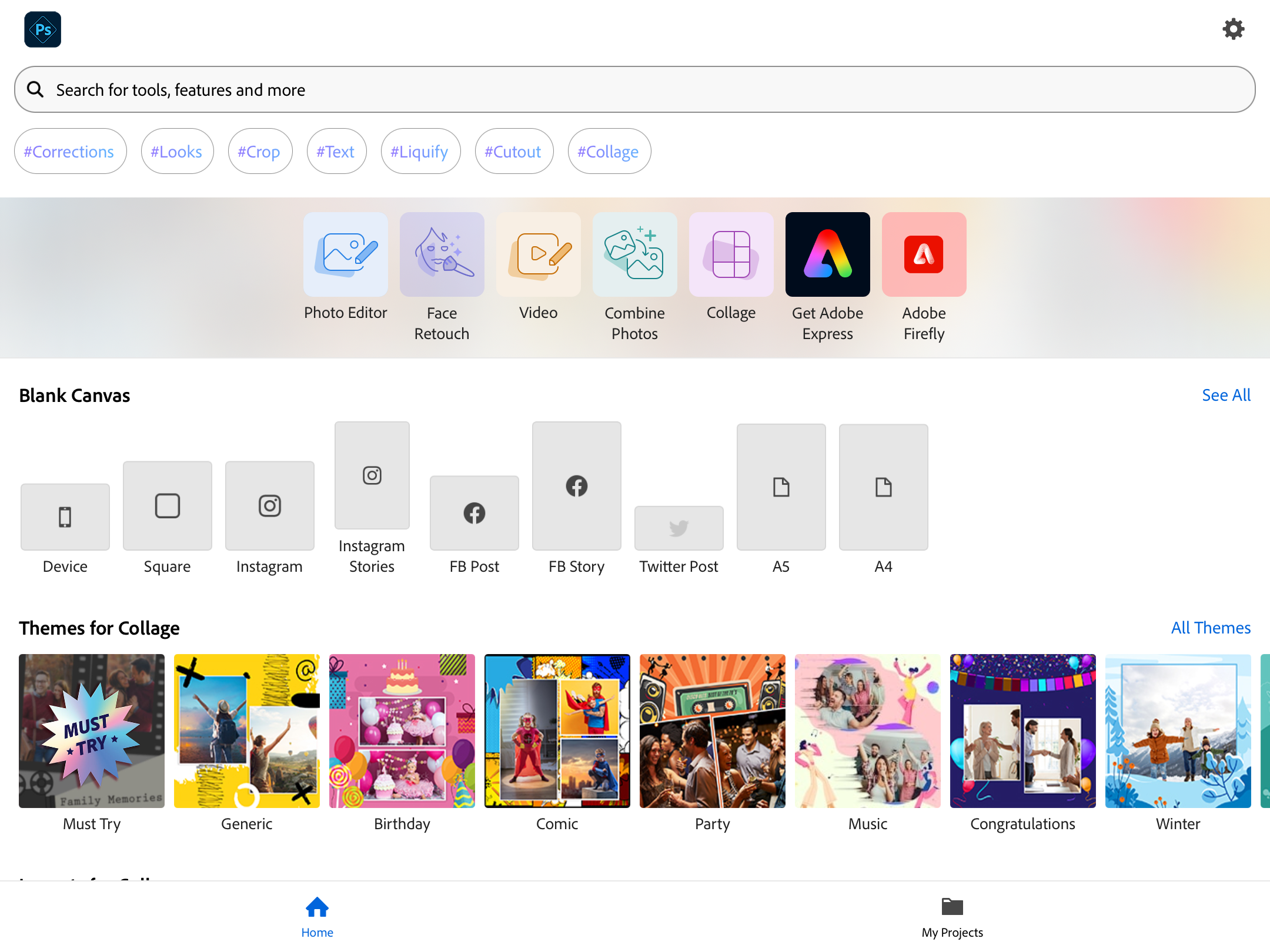Создание нового дизайна в Photoshop Express из пустого холста