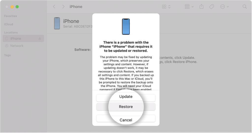 Interfaccia iCloud Trova il mio iPhone per inizializzare un dispositivo bloccato