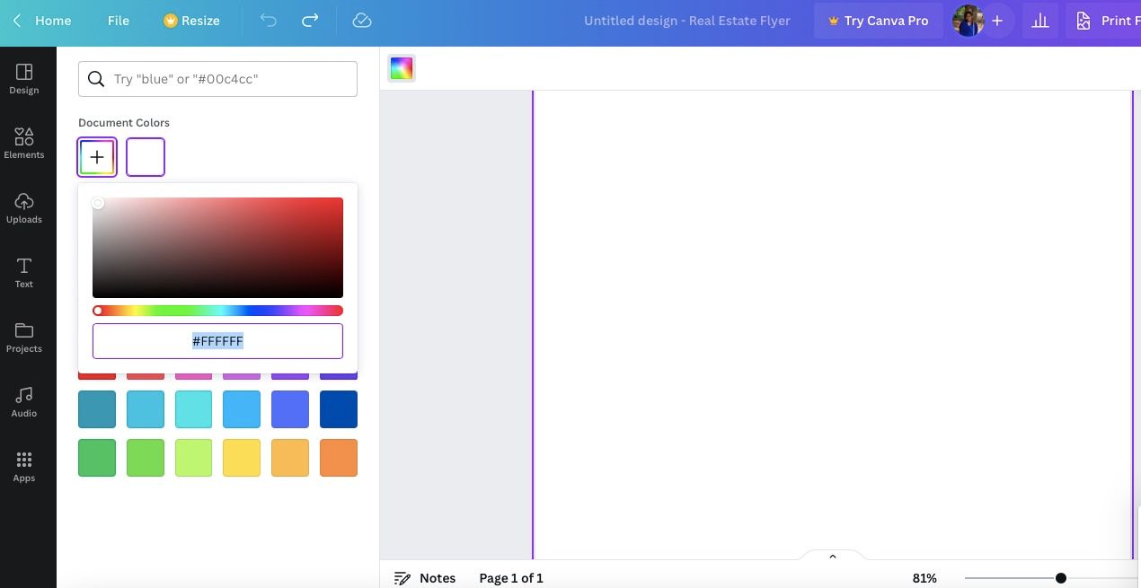 Изменение фона, выбор цвета в Canva