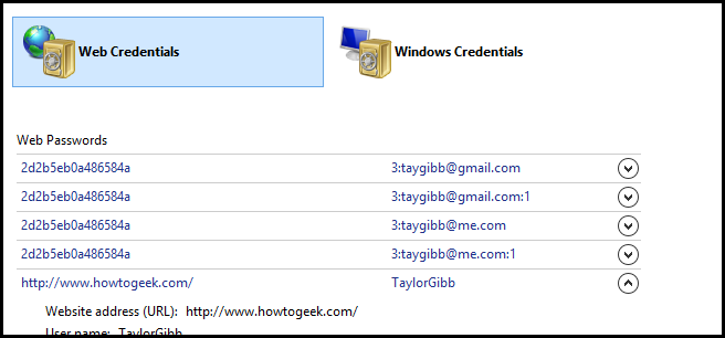 Web Credentials — сохранённые веб‑логины