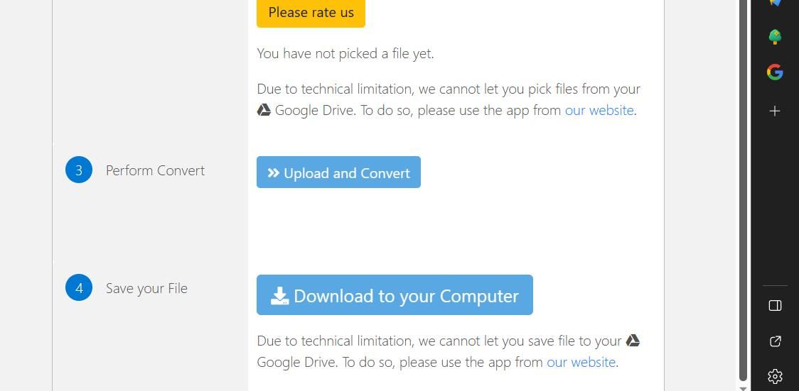 Кнопка «Upload and Convert» в расширении