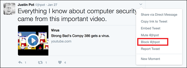 Как заблокировать пользователя в Twitter