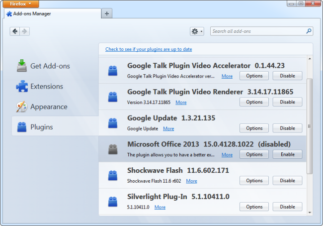 Управление плагинами в Firefox