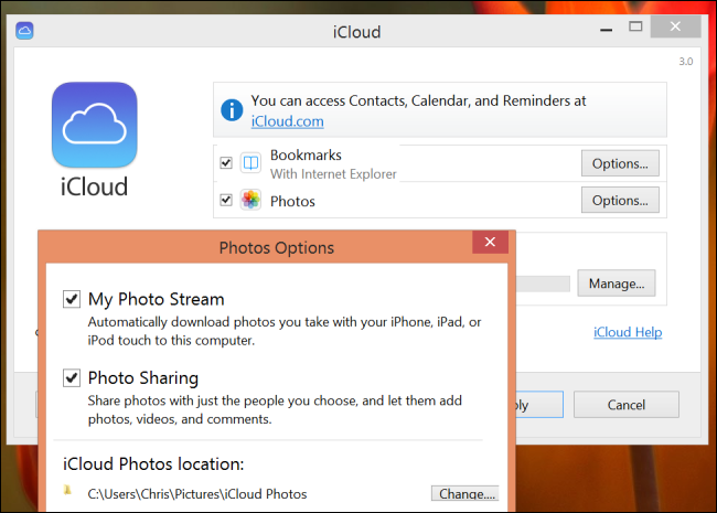 iCloud Control Panel создаёт папку Photo Stream на Windows