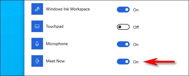 Переведите Meet Now в положение Вкл