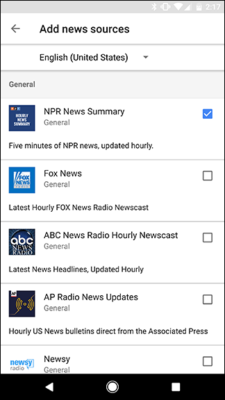 Скриншот выбранных источников новостей в настройках 'Мой день'