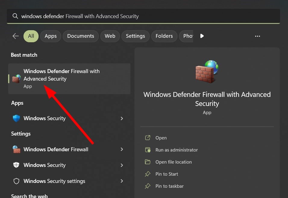 Окно Брандмауэра Защитника Windows с параметрами сети