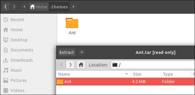 Распаковка темы в папку .themes