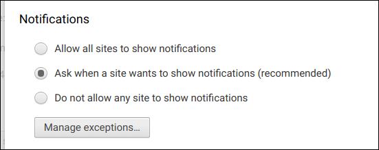Параметры уведомлений в Chrome