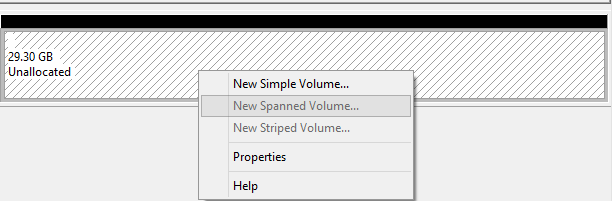 Окно выбора нового тома: объединённый, чередованный, зеркальный.