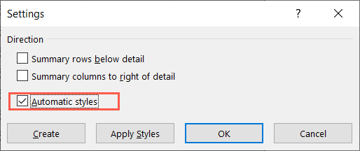 Опция Автоматические стили