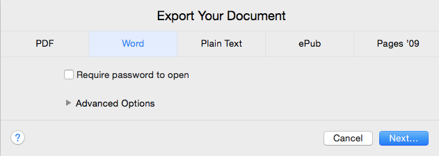 Экспорт документа Pages в формат Word