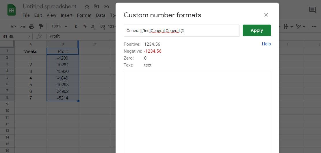 Применение пользовательского числового формата в Google Таблицах