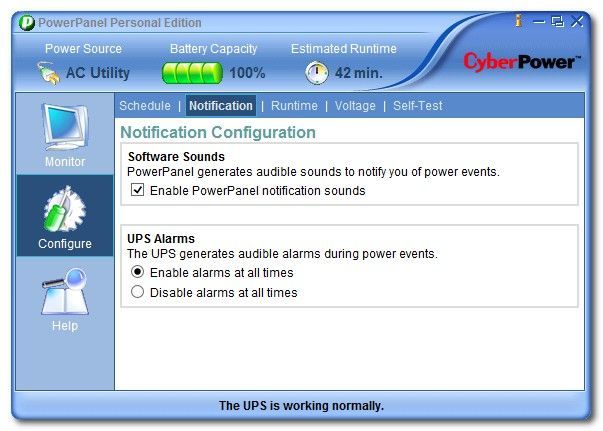 Вкладка уведомлений: звуковые и системные оповещения ИБП