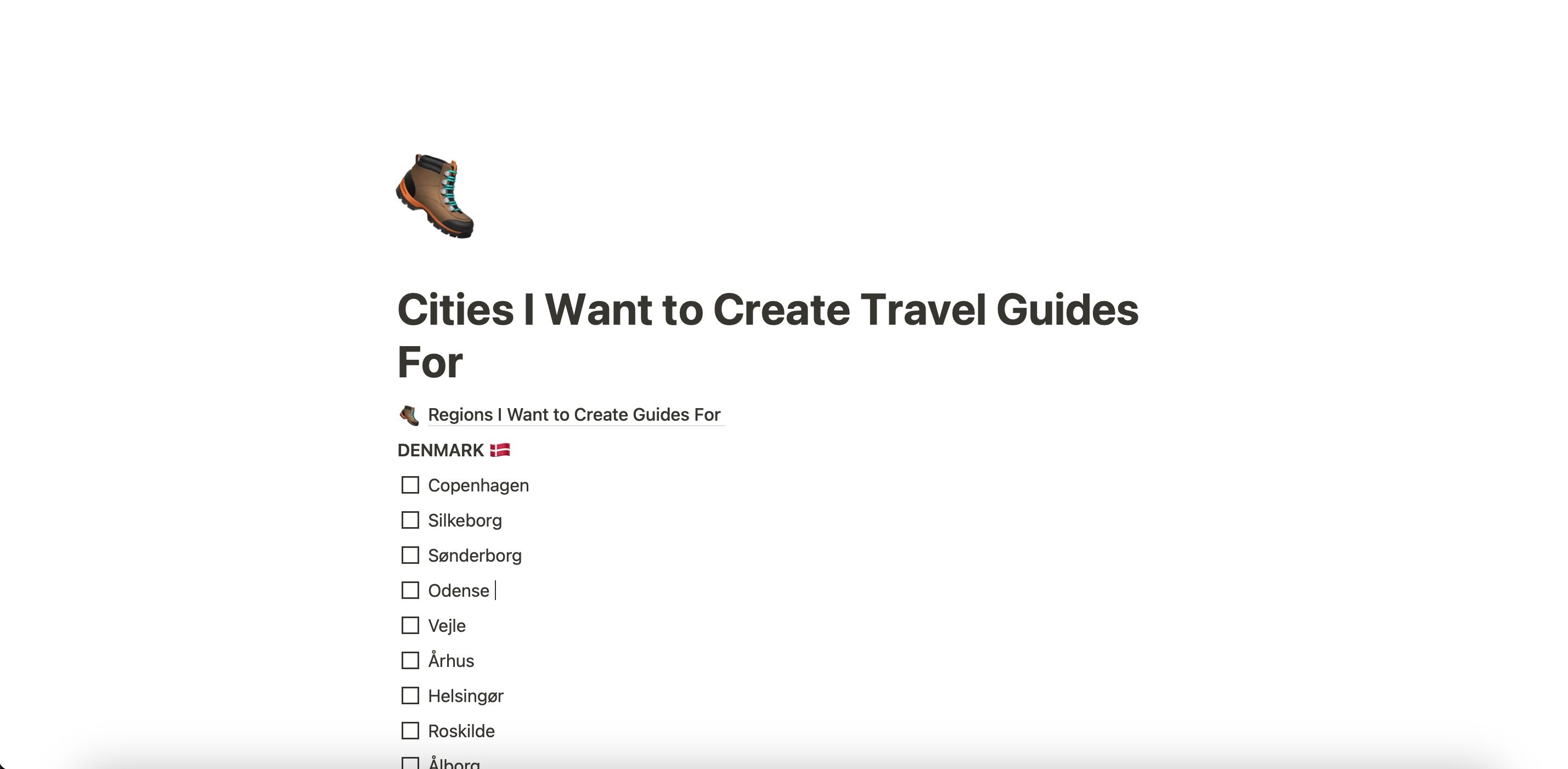 Список идей для блога в Notion