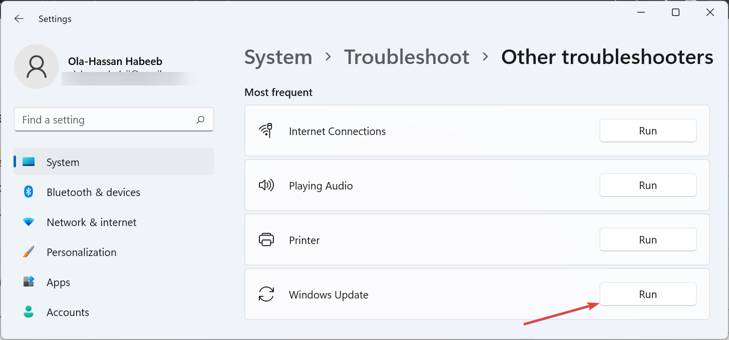 Запуск средства устранения неполадок Windows Update