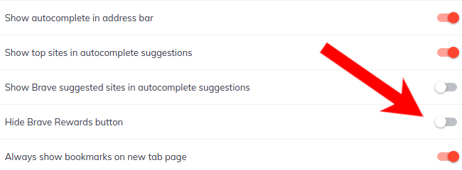 Опция скрытия иконки Brave Rewards в панели инструментов