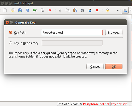 Окно генерации ключа в EncryptPad