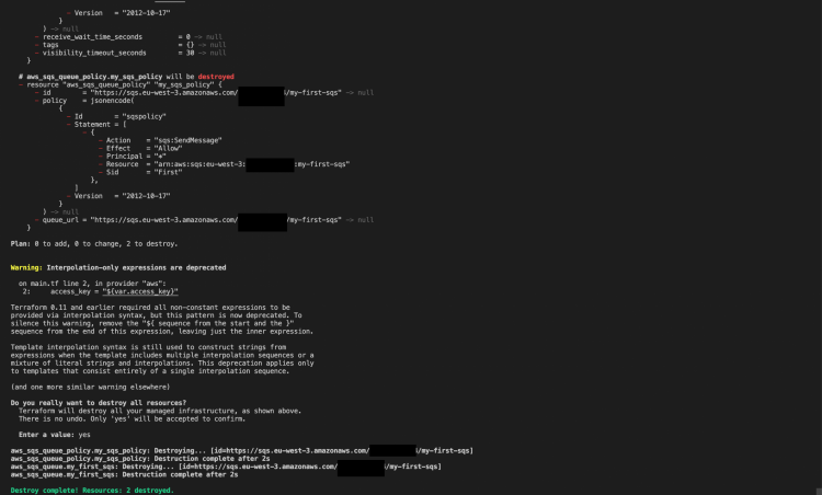 Вывод terraform destroy