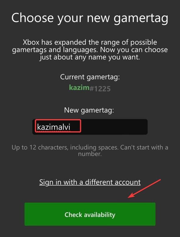 Проверка доступности выбранного gamertag