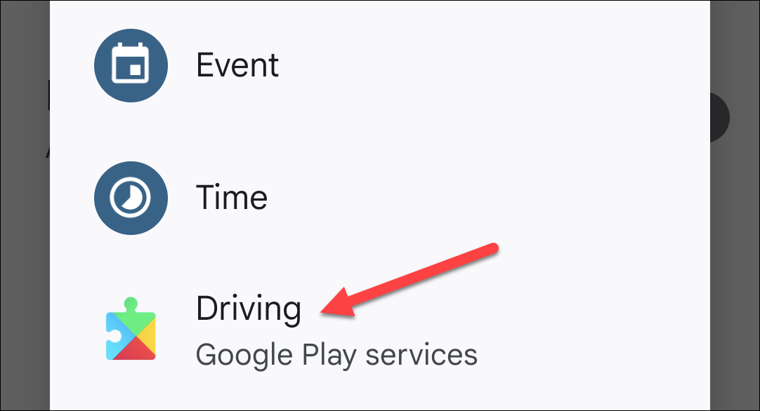 Выберите Вождение.