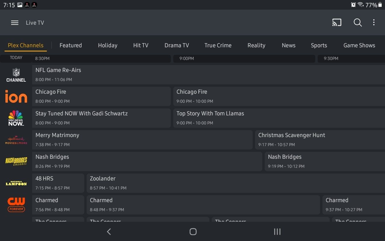 Интерфейс Plex Live Channels с подборкой популярных шоу и каналов