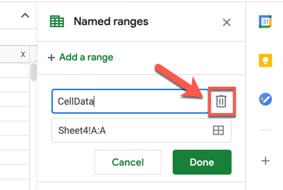 Кнопка удаления именованного диапазона в панели редактирования