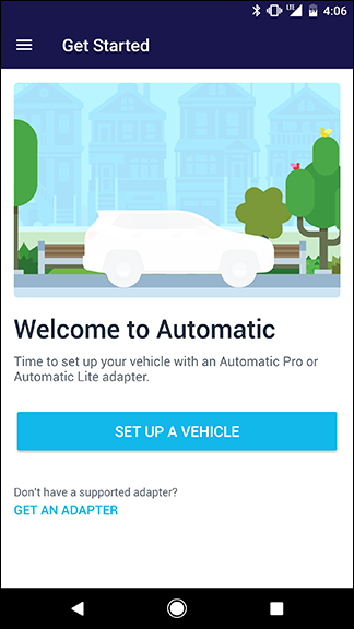 Экран: кнопка Настроить автомобиль в приложении Automatic