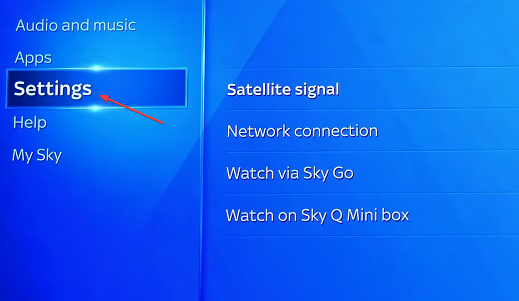 Экран 'Настройки' на Sky Q