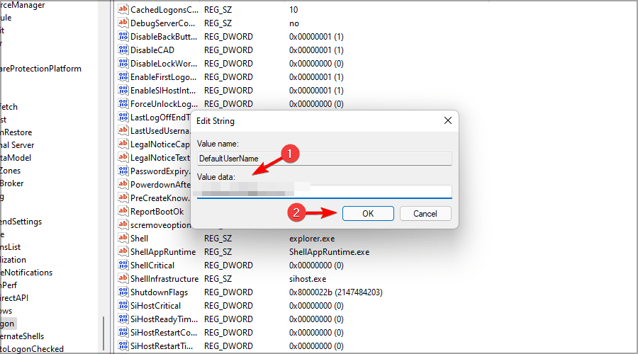 Impostare DefaultUserName con l'email Microsoft