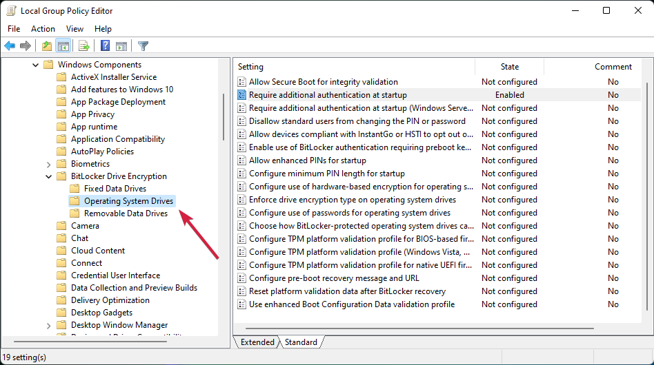 Путь к политике Require additional authentication at startup