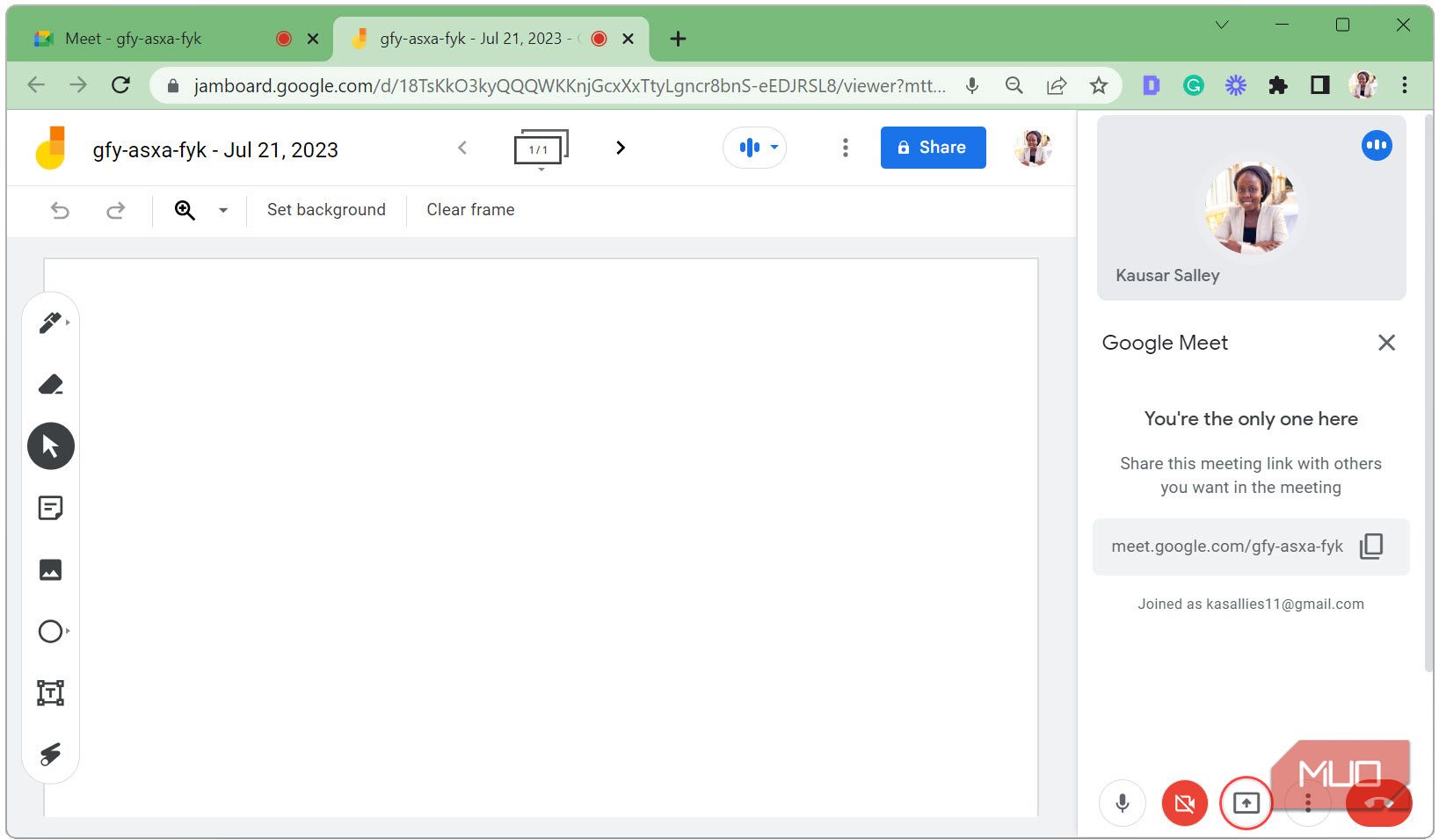Google Meet внутри Jamboard с панелью вызова