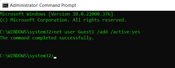 Успешное выполнение команды в Командной строке