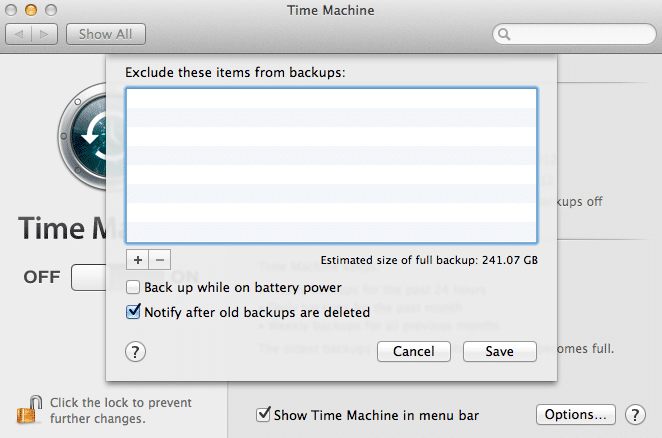 Настройки Time Machine