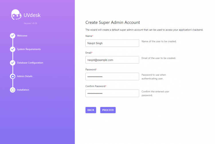 Создание супер-администратора в установщике UVdesk