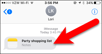 Получатель видит вложение заметки в iMessage и может открыть её в приложении